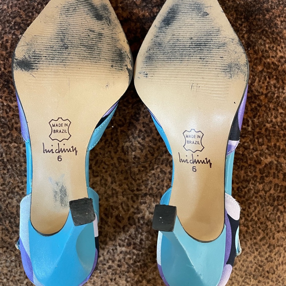Luichiny - Printed Cloth and Blue Leather, pointed toed pumps - Picture 9 of 16